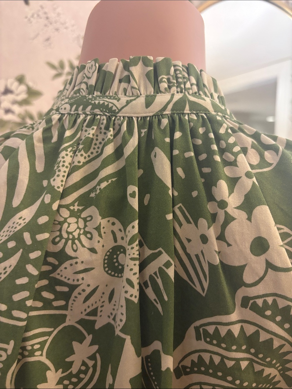 Green Printed Ruffle-Trim Short Dress - Picture 5 of 6